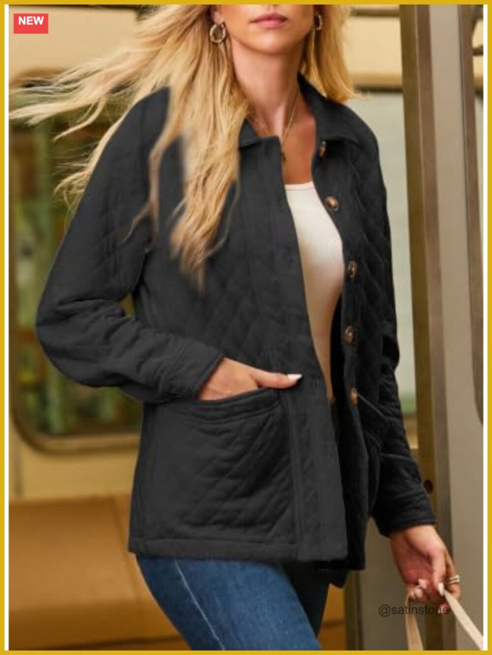 Quilted Lightweight Button Down Long Sleeve Jacket with Pockets - Picture 4 of 6